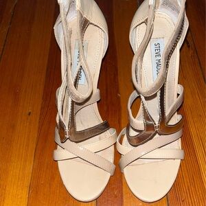 Steve Madden Cream and Gold Heels with Strappy Design and High Stiletto Heel